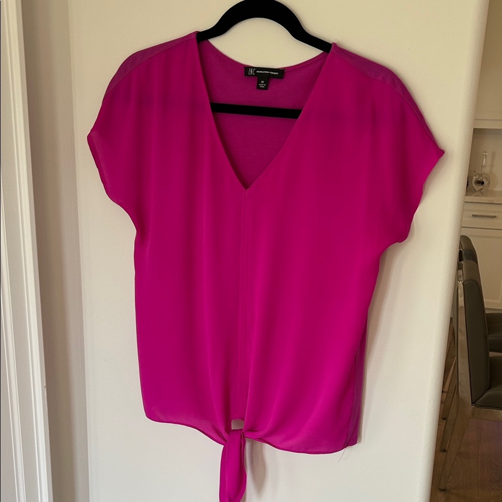 H&M Fuchsia V-Neck Tie-Front Blouse